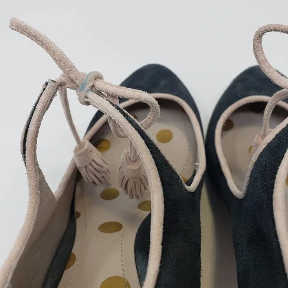 Boden Womens Lilli Gray Cream Suede Tassel Heels Mary Jane Mid Heel Round Toe - Picture 6 of 9